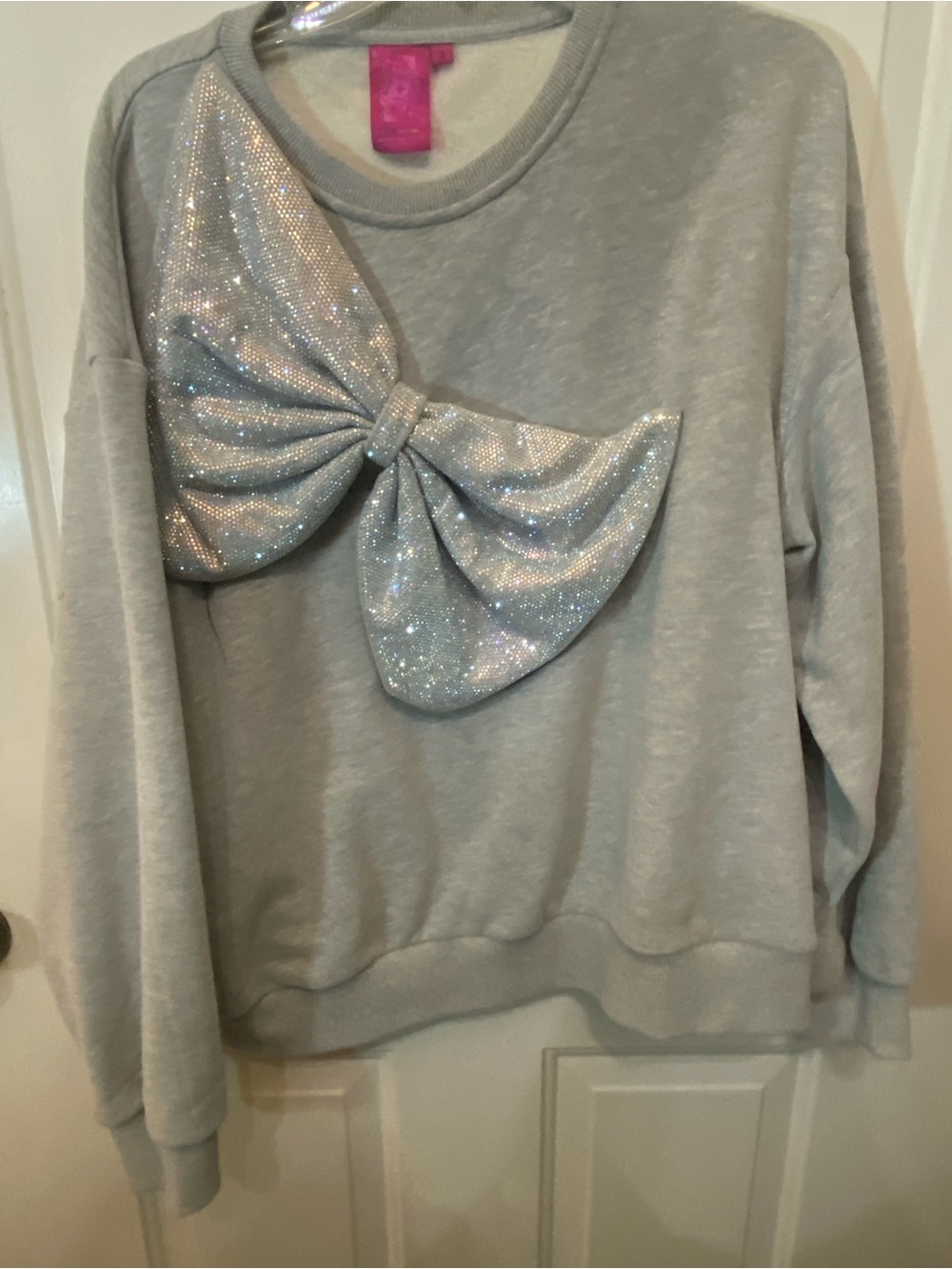 Sparkle Bow Sweatshirt - Light Gray